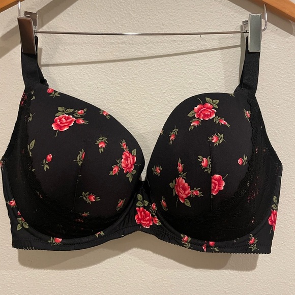 Parfait Black Underwire Bra wire Rose print. US 38H - Picture 1 of 6
